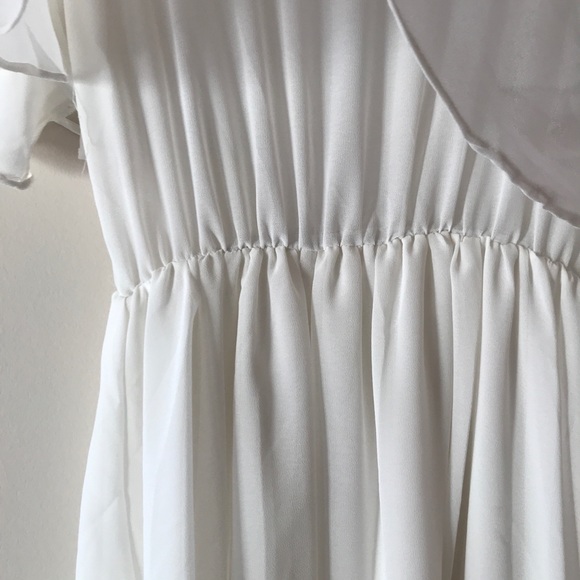 White Chiffon Layered Dress with Lace Sleeves - Picture 6 of 8